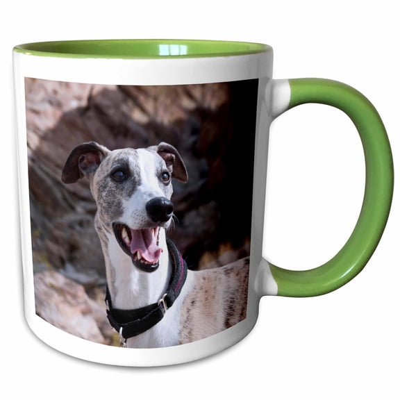3drose, Portrait of a Whippet., 11oz Two-tone Green Mug