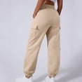 thumbnail image 4 of "Women's Casual Solid Color Cargo Pants With Elastic Waist And Pockets Comfortable Jogger Trousers" 3/4 Pants for Women Casual Crop Pants for Women Casual Casual Pants Women Fall Casual Pants for, 4 of 6