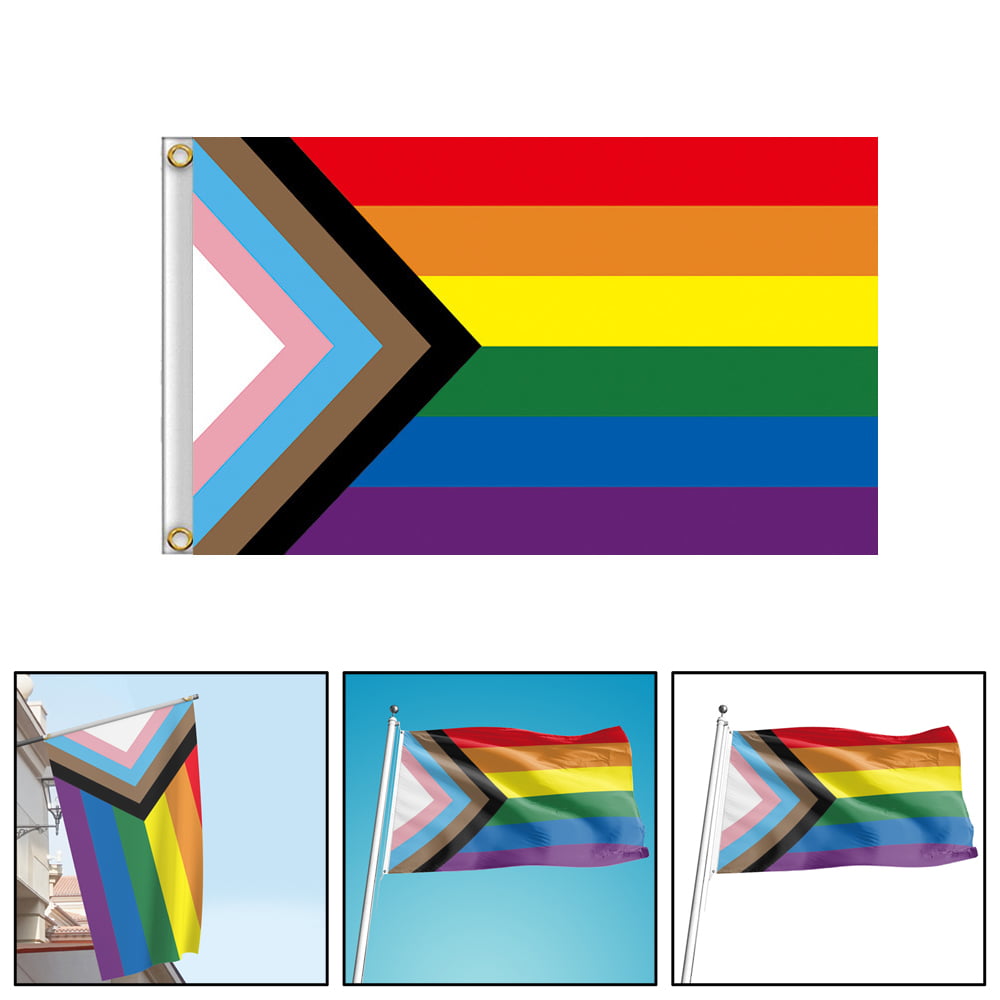 Progress Pride Rainbow Flag 3x5 ft LGBTQ Gay Lesbian Trans People of Color 