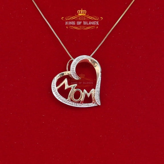 King Of Bling's Real 0.10ct Diamond 925 Sterling Silver MOM'S HEART Yellow Attractive Pendant