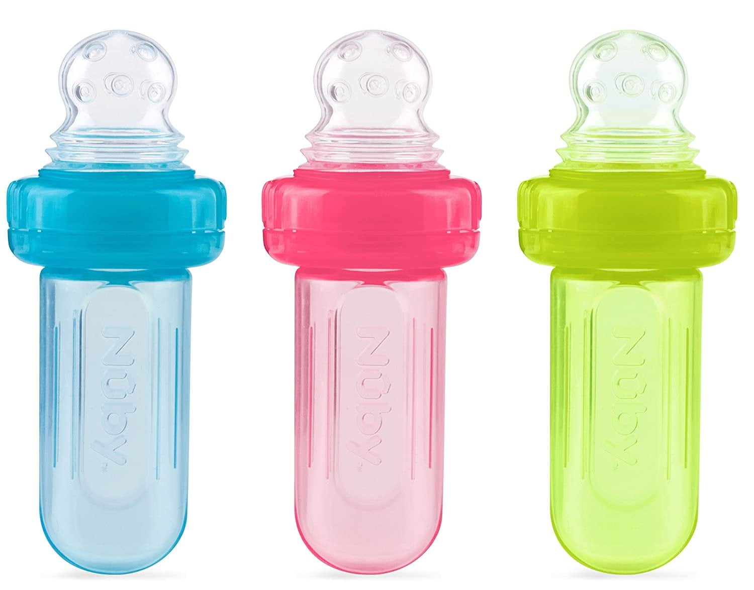 Nuby Silicone Squeeze Feeder Aqua Blue Baby Bottle, 3 fl oz