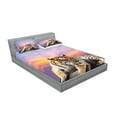 thumbnail image 2 of Savannah Fitted Sheet & Pillow Sham Set, Tiger Lying on Wood Blue Sky Colorful Ombre Sunset Pose Stripes Claws, Decorative Printed 6 Piece Bedding Decor Set, Full, Lavender and Mustard, by Ambesonne, 2 of 3