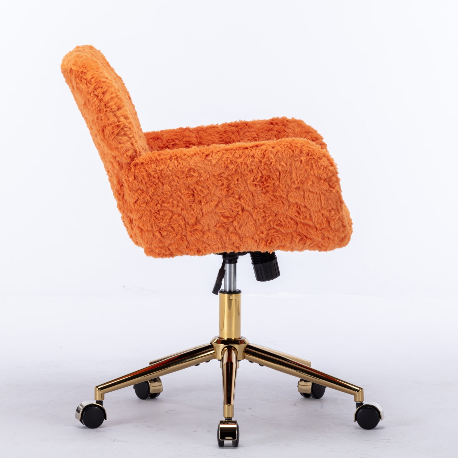 GAKMCIL Artificial Alpaca Wool Home Office Chair, Ergonomic Desk Chair, Vanity Chair with 360 ° Swivel, Arm, Golden Metal, Chassis can be Tilted 40°, 300lb Load for Study, Office, Bedroom (Orange)