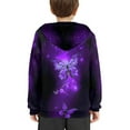 thumbnail image 4 of Xoenoiee Girls Pullover Sweatshirt with Kangaroo Pocket Long Sleeve Hoodies for Fall Winter Loose Playwear for Kids Workout Study Party Travel, Purple Butterfly Print, L, 4 of 7