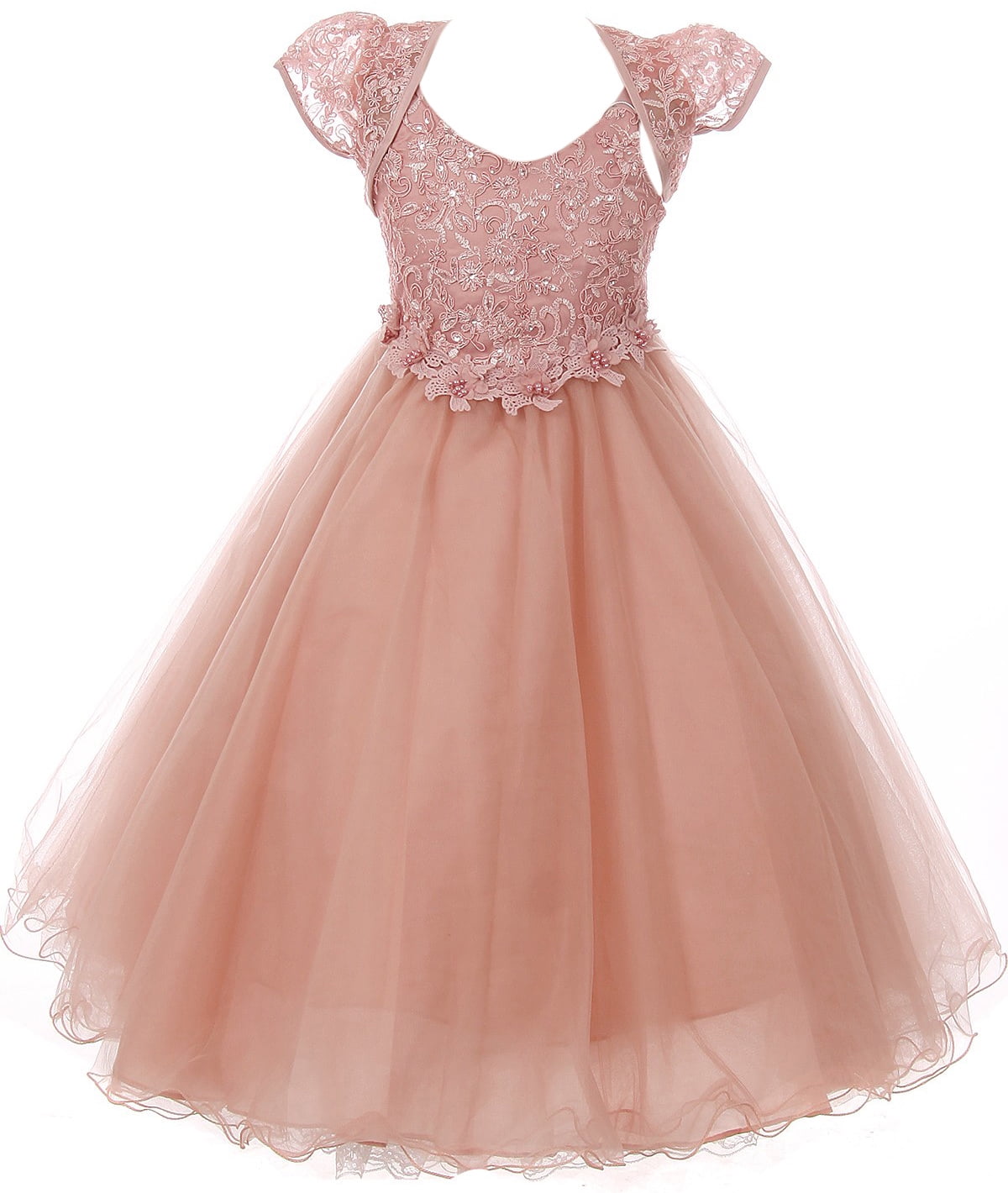 Little Girls Lace Top Tulle Bolero Party Pageant Holiday Gown Flower