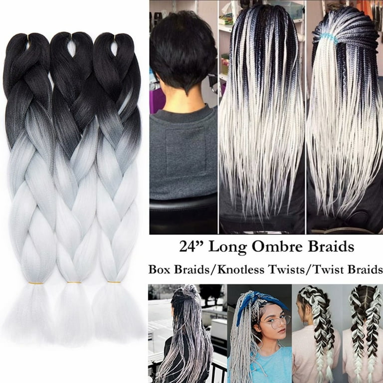 Black & Grey Ombre Jumbo Braid Hair Dip Dye Extensions 30 Inches Box Braids  Ropetwists Crochet Braids 