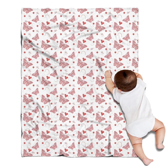 Butterfly Red Pattern Heart Pattern Blanket,Comfortable Soft Flannel Throw Blanket,All Season,Warm Lightweight Blankets for Sofa Bed Couch Living Room Chair,30"x40"