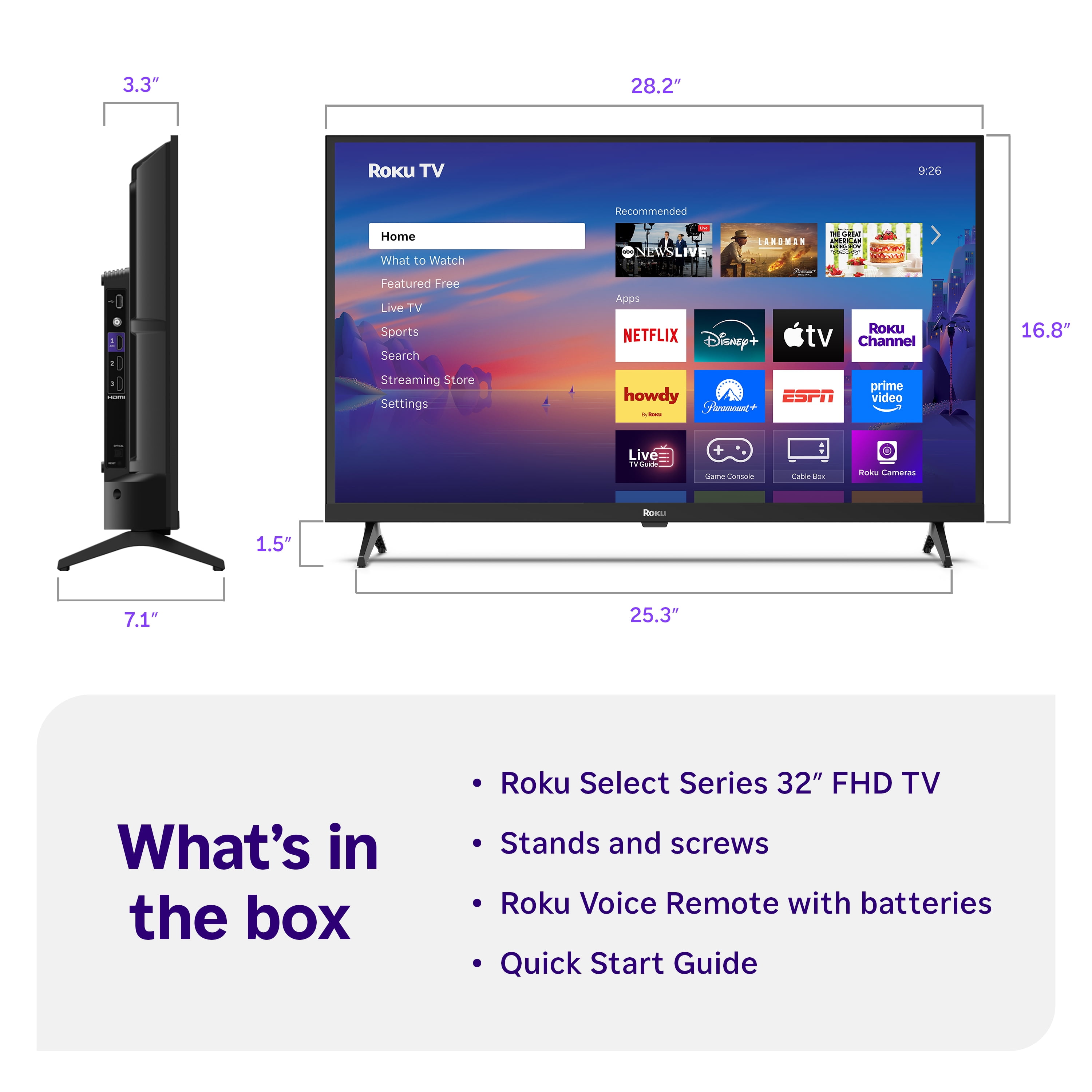 Roku Smart TV – 32-Inch Select Series, 1080p Full HD TV – Roku TV with Voice Remote