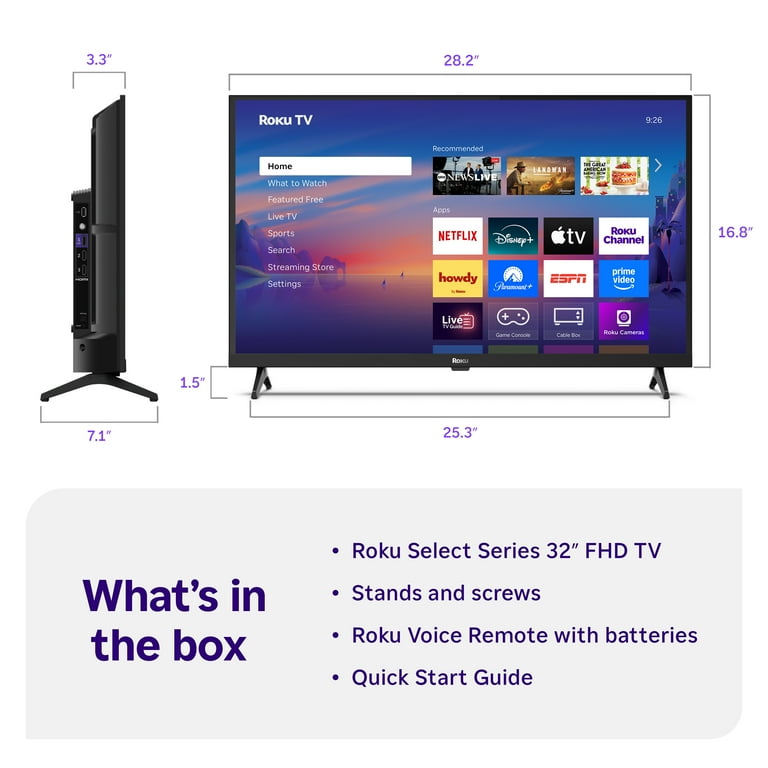 Roku, Smart TV, 32-Inch Select Series, 1080p Full HD TV - Walmart.com