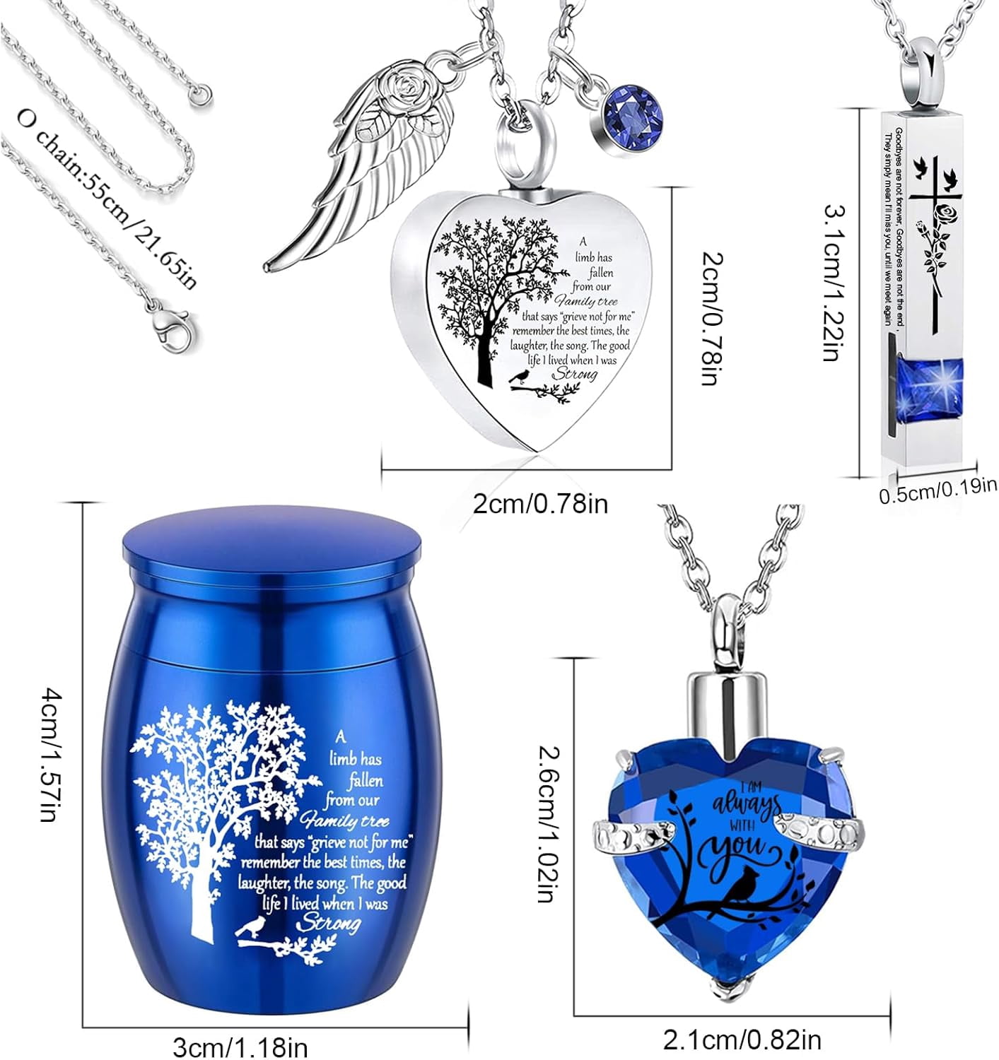 Cremation Urn Necklace for Ashes Set of 6- Small Cremation Urns for Human/Pet Keepsake Sharing Urns Memorial Ashes Holder-a Limb has Fallen from the Family Tree (6Pcs-Blue)