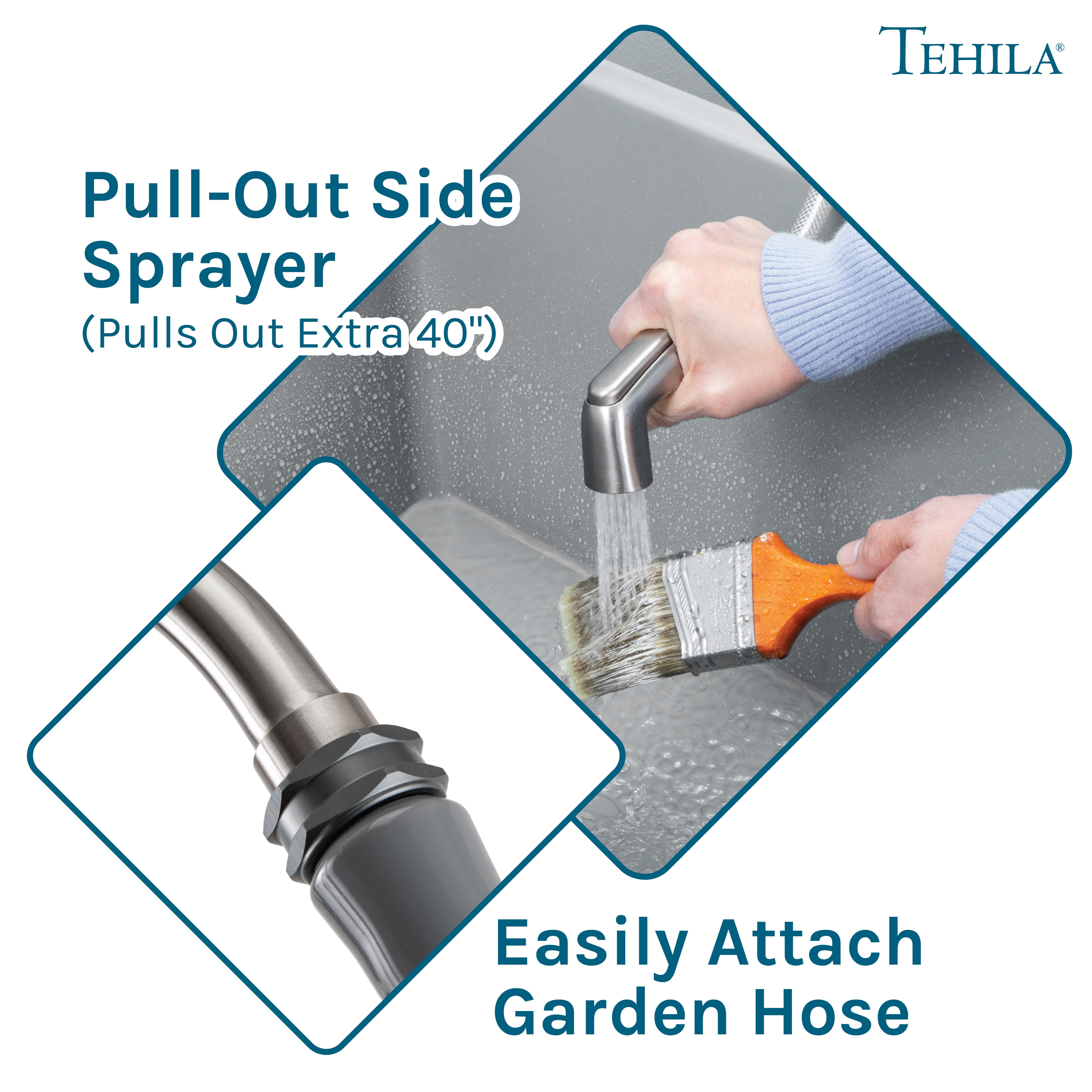 TEHILA Space Saver 16 Gallon Grey Utility Sink with Stainless Finish Faucet & Side-Sprayer