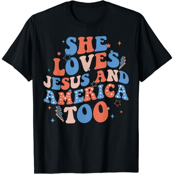 She Loves Jesus And America Too Retro 4Th Of July T-Shirt