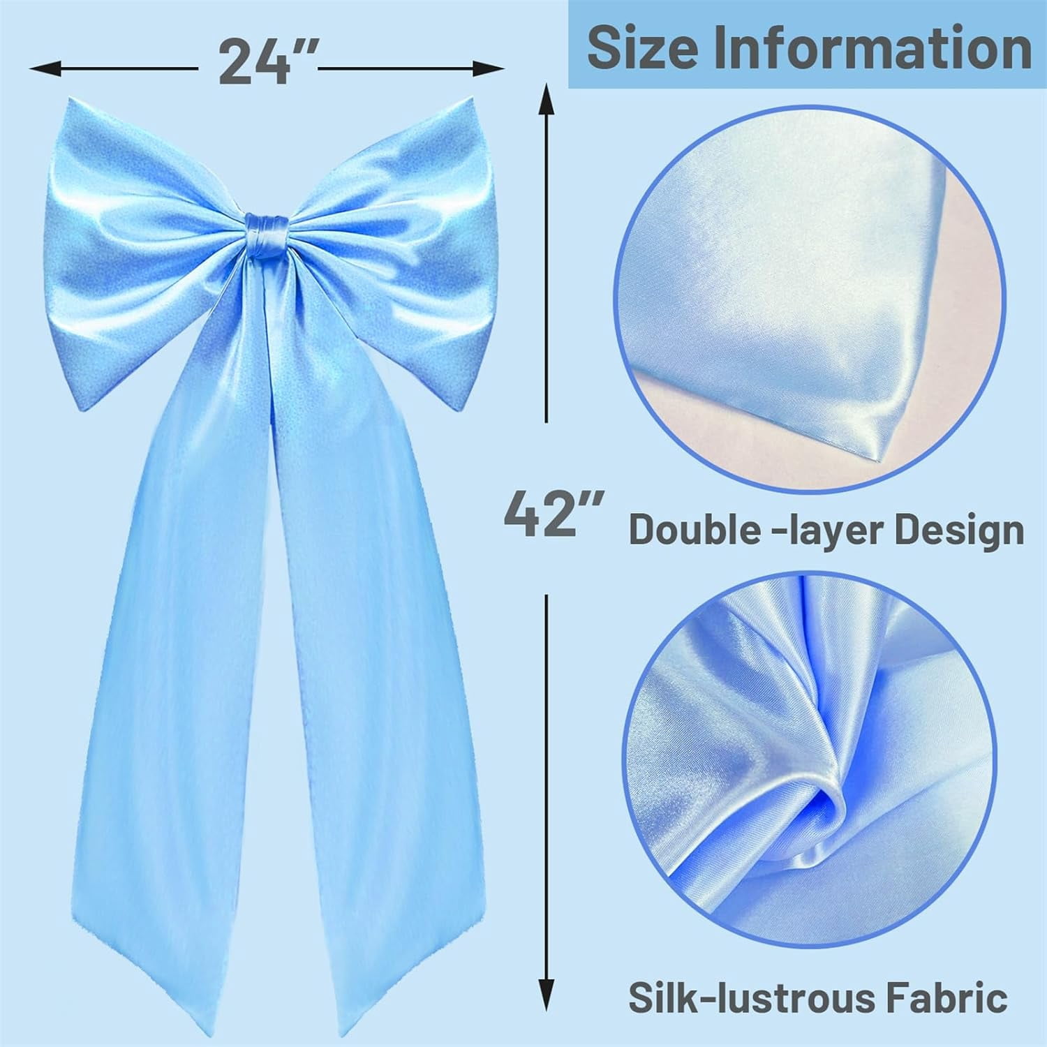 Coquette Large Satin Bow, 24 x 42 Inches, Blue Giant Bow Ribbon Tie for Coquette Room Decor, Birthday Party Backdrop Wall Decoration (Blue)