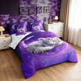thumbnail image 2 of Manfei Kawii White Tiger Full Size Bedding Sets, Dreamy Comic Moon Full Size Bed in a Bag, Purple White, Colorful Stars Reversible, 7 Pieces, 2 of 6