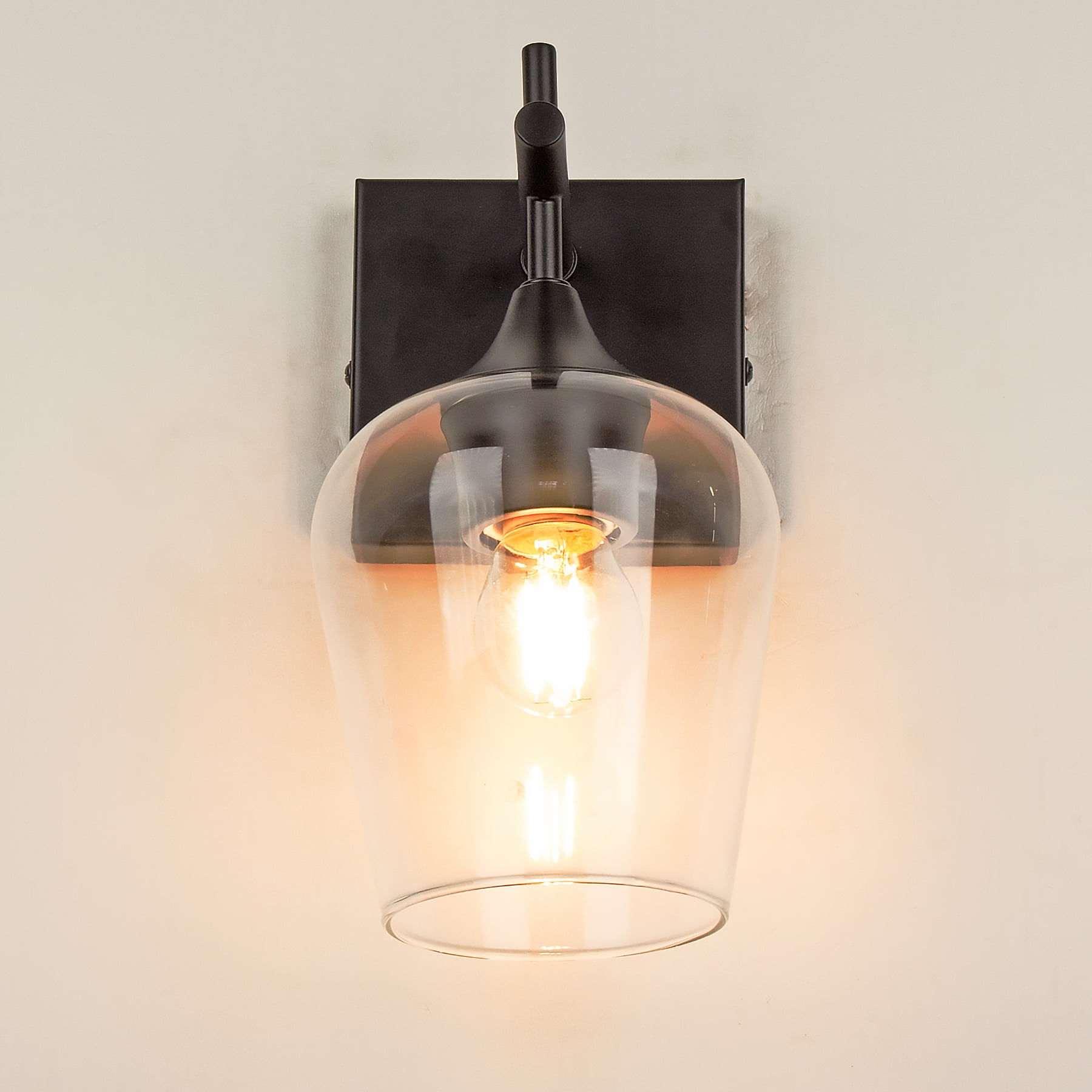 Homechoose Bathroom Light Fixtures, 1-Light Matte Black Dimmable Incandescent Corded Electric Vanity Lights with Clear Glass Globe