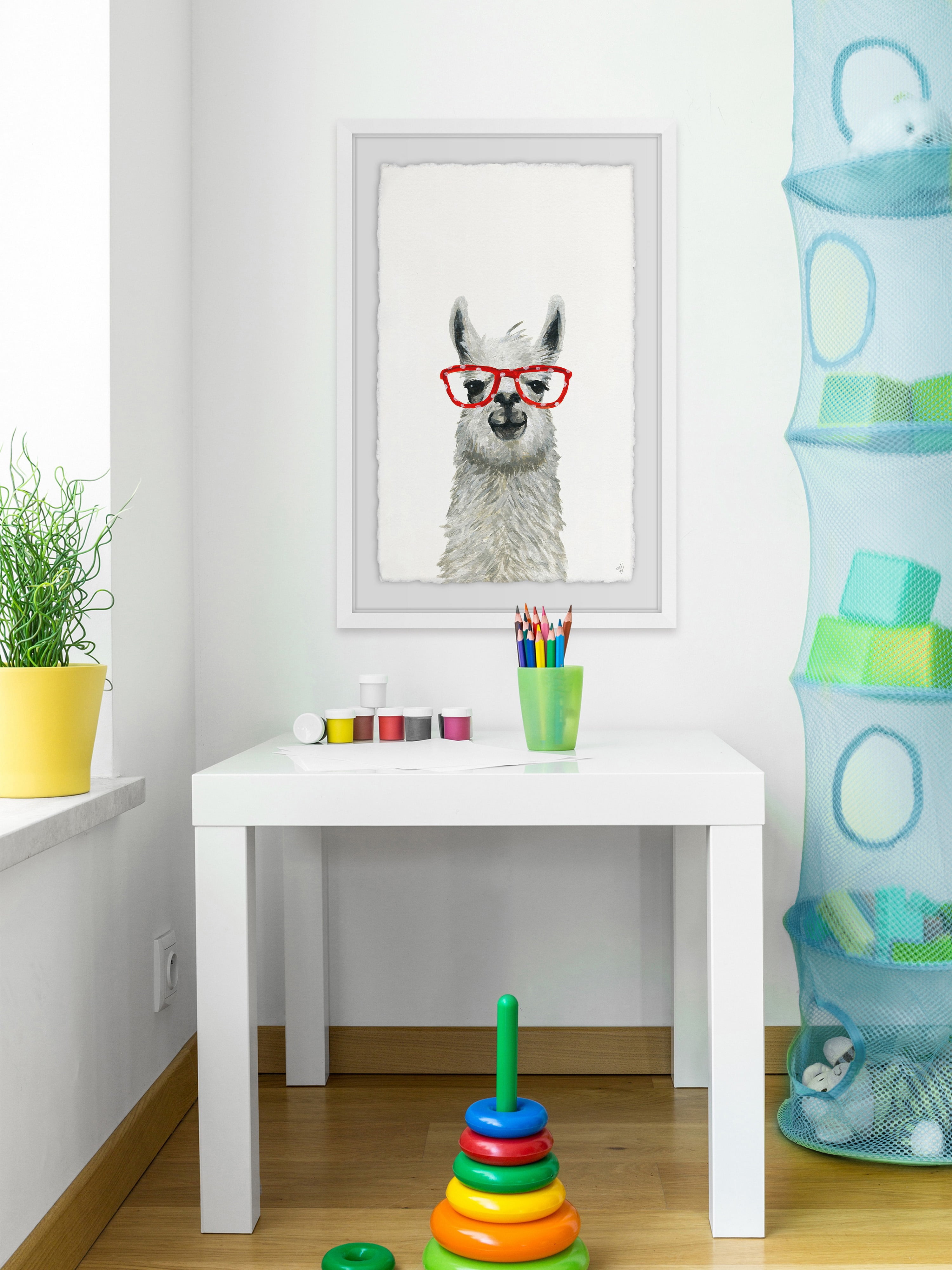 Red Trendy Llama Framed Painting Print