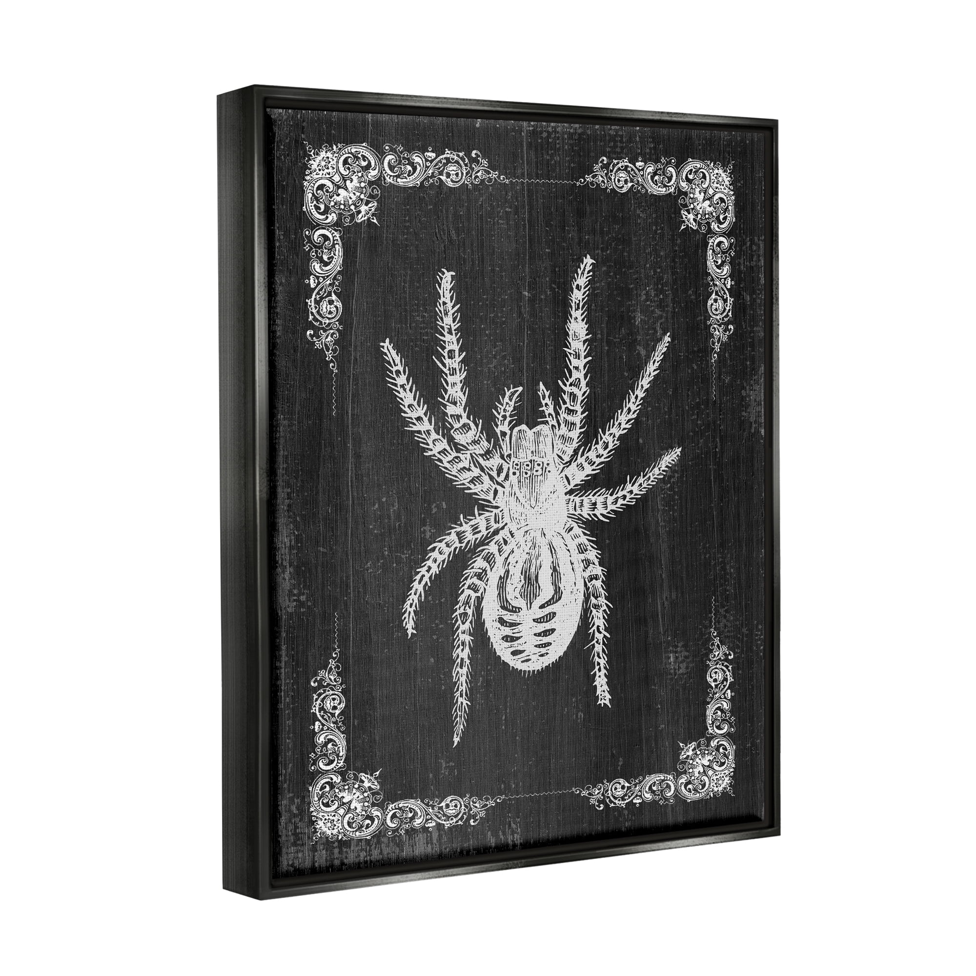 Stupell Industries Black & White Spider Holiday Painting Black Floater Framed Art Print Wall Art, 17 x 21
