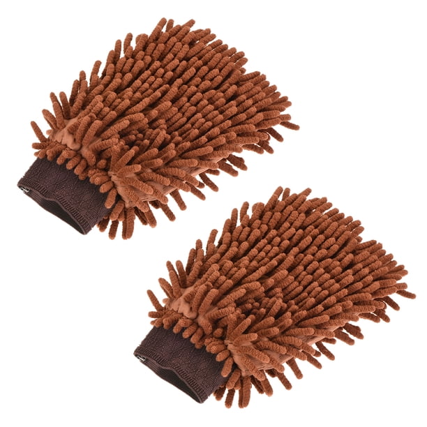 Uxcell Manopla de limpieza de microfibra suave de chenille de doble cara, marrón, paquete de 2