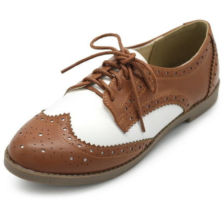 

Ollio Women s Flat Shoes Wingtip Lace Up Two Tone Oxfords M2913