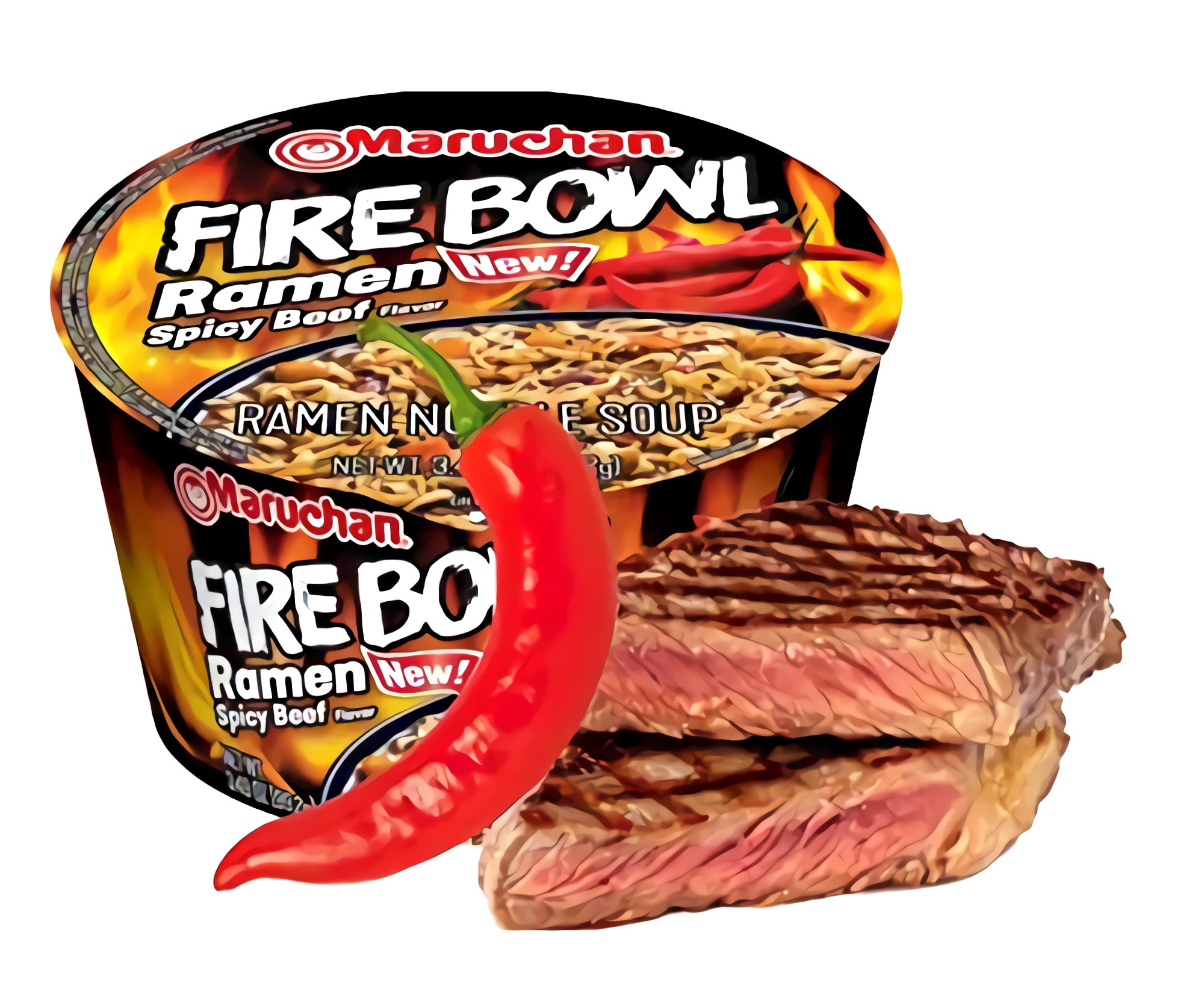 Maruchan Fire Bowl Spicy Beef Ramen Noodle Soup 3.49 oz Bowls, 6 Pack Hot & Spicy Instant Ramen Meal