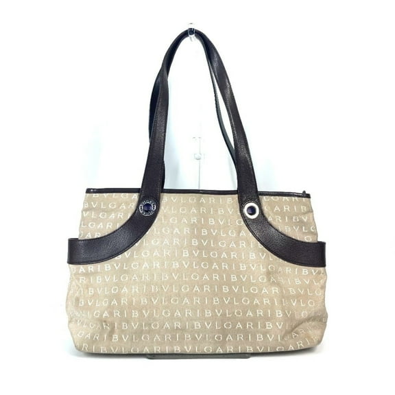 Pre-Owned BVLGARI Bvlgari Logomania Bag Shoulder Tote Canvas Leather Women's Beige (Good)