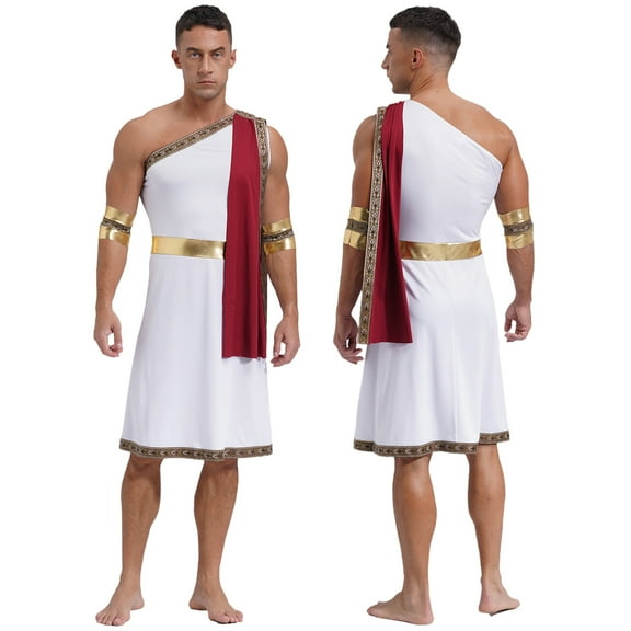 YiZYiF Mens Halloween Ancient Greek Cosplay Costume Roman Toga Caesar Party Fancy Dress Up Set Burgundy 3XL