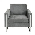 thumbnail image 2 of Velvet Accent Chair, Upholstered Armchair with Track Arms and Removable Cushion, Single Sofa Chair with Chrome Metal Legs, Modern Club Chair for Living Room, Bedroom, Office, Gray, 2 of 7