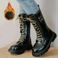 thumbnail image 3 of Boots For Girls Lace Up Riding Boots Mid Calf Combat Boots Goth Knee High Boots with Bukle (Black 4.5-5 Years), 3 of 3