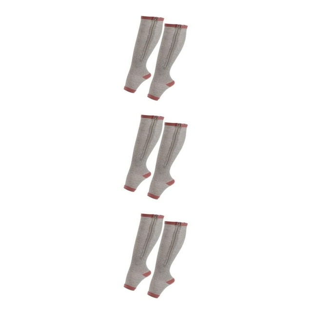 Maytalsory Nylon Zippered Compression Socks With High Elasticity For Wide Application Elastic Zipper Socks grey L/XL 3Set