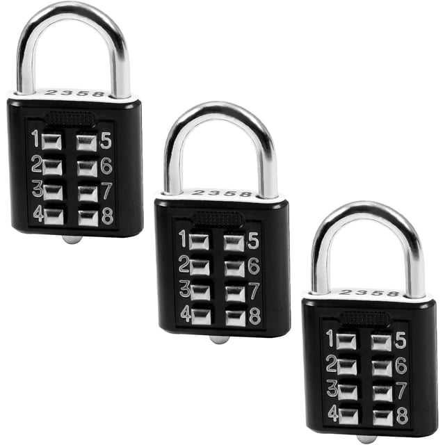 HUGFEGWE 8 Digit Combination Padlock Push Button Lock for Suitcase Luggage Drawer Door Toolbox,Fixed Gym Cabinet Door Toolbox Padlock Gym Sports School and Employee Lock,Black 3PCS CJB91-26070