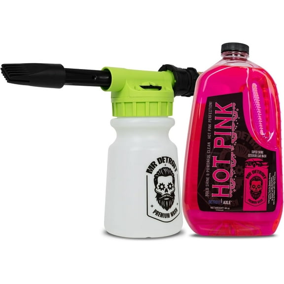 Mr. Detroit - Foam Blaster and 64oz Hot Pink Car Wash Soap, Scratch Free Foam Gun Soap Shampoo Streak-Free Wash for Auto Detailing & Home Use