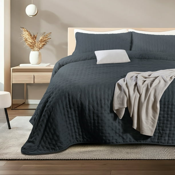 Dreamlab Colcha Ligera con 1 Funda de Almohada, Capitonado, Ultra Suave. Hipoalergénico. Edrecolcha para Cama. Edredón para Verano y Todas Las Estaciones. (Individual 175 x 240 cm, Trébol, Grafito) Dreamlab NA