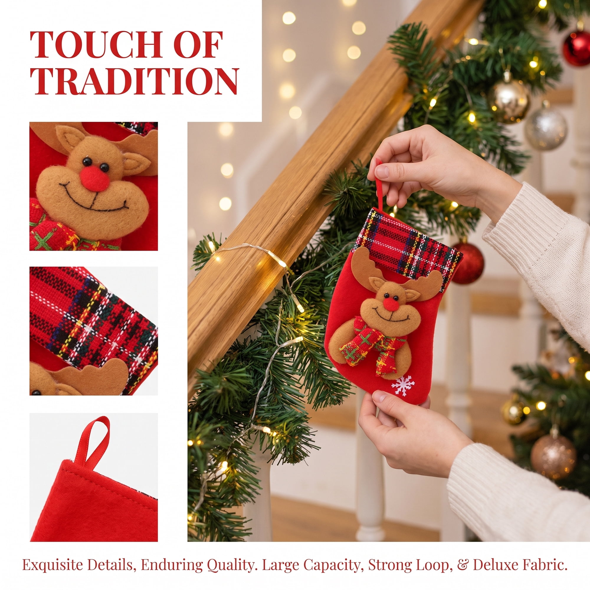 Unique Bargains Braided Knit Christmas Stocking Double Layer Nordic Hygge Sock Deer 6"