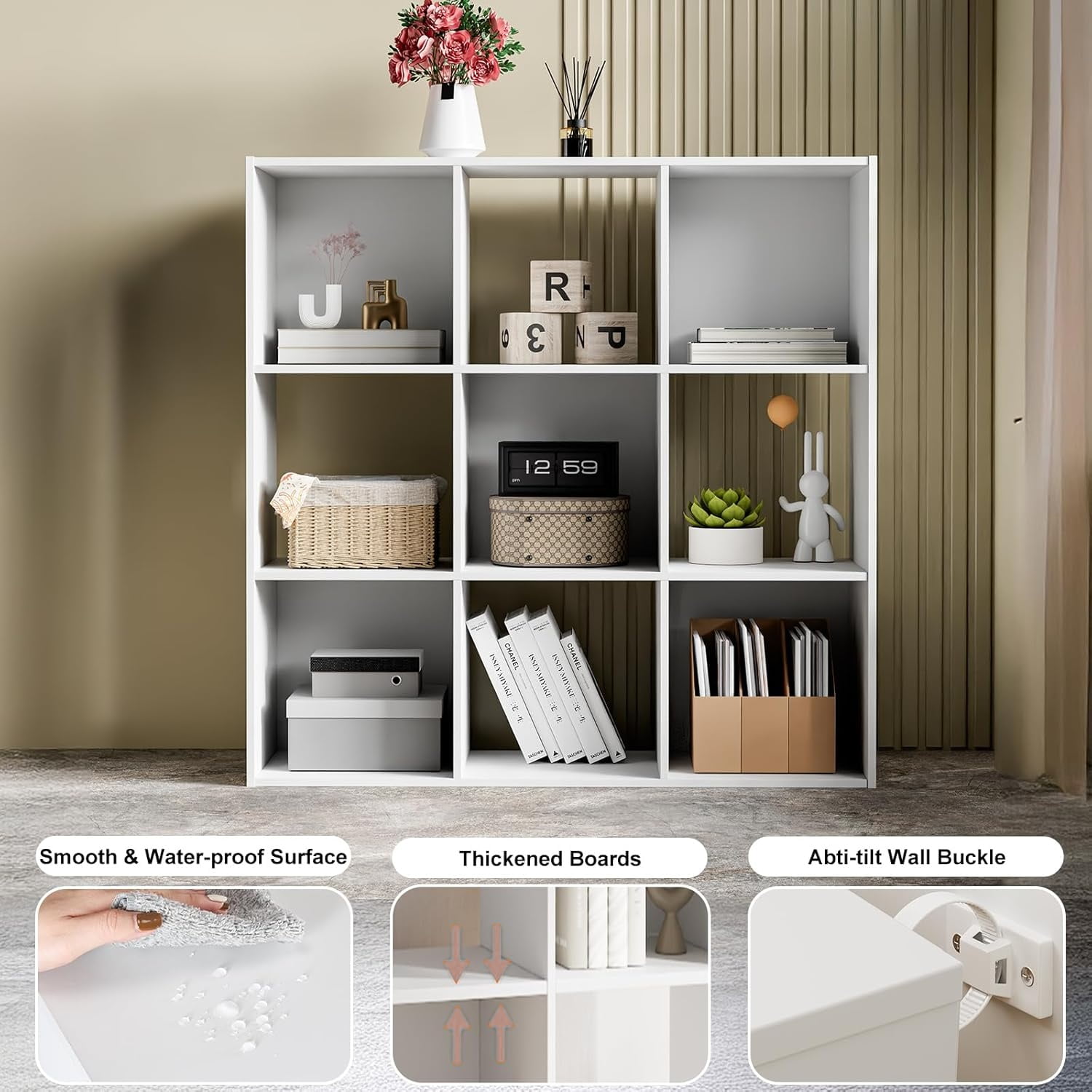 9 Cube Storage Organizer, Open Back Bookshelf with Removable Panels, Vertical or Horizontal Placement, Stackable Bookcase for Living Room, Bedroom, Home Office, White