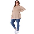 thumbnail image 3 of DARING DIVA Women's Plus Crew Neck Casual Pullover Knit Blouse Top 3X Light Brown, 3 of 6