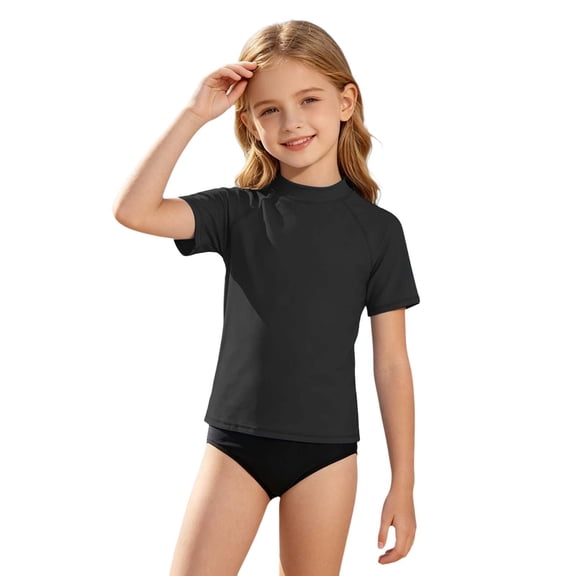 Lightweight Boys Swim Shirt for Beach Pool Rash Guard Top for Junior Boys with Sun Protection and Comfort for Summer Black 100