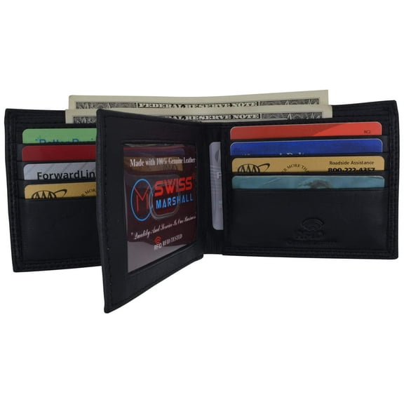 Men's RFID Blocking Premium Leather Bifold Multi-Card Compact Center Flip Wallet by Swiss Marshall