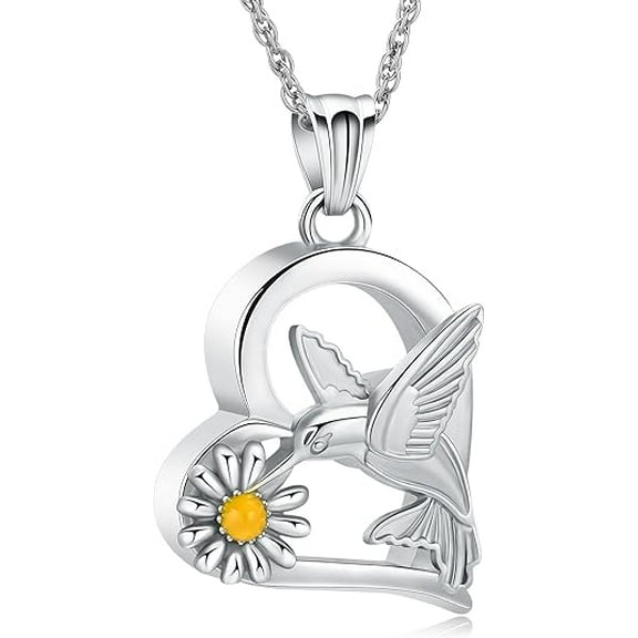 Heart Cremation Jewelry Hummingbird Urn Necklace for Ashes Stainless Steels Flower Bird Urn Pendant Keepsake Jewelry Memorial Gift