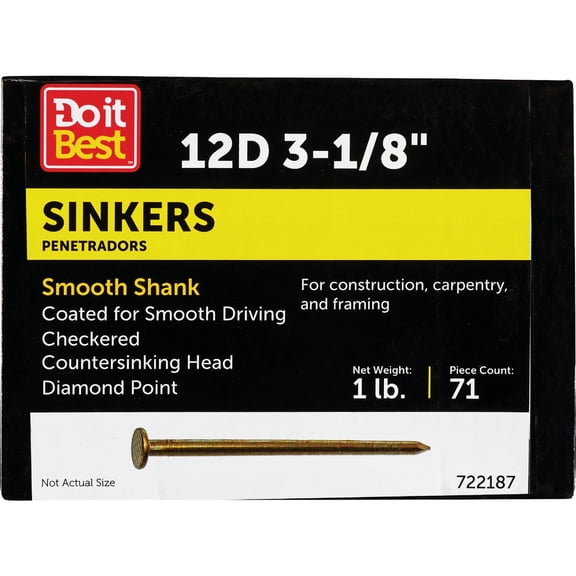 Grip-Rite 12D 3-1/8 in. Sinker Vinyl Steel Nail Countersunk Head 1 lb