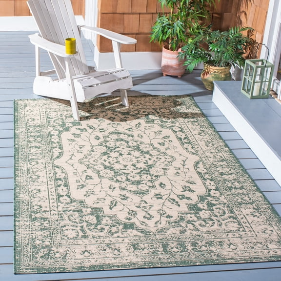 Safavieh Courtyard Carleton Medallion Indoor/Outdoor Area Rug, Beige/Dark Green, 2' x 3'7"
