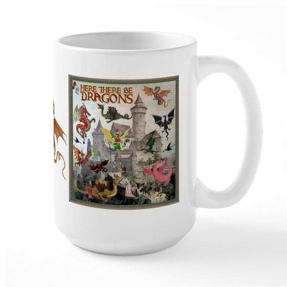 CafePress - There Be Dragons Large Mug Mugs - 15 oz Ceramic Large White Novelty Mug