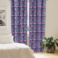 thumbnail image 3 of Ambesonne Ikat 4-Panel Curtains, Ethnic Tribal Floral Art, 56"x84", Marigold Turquoise and Indigo, 3 of 4