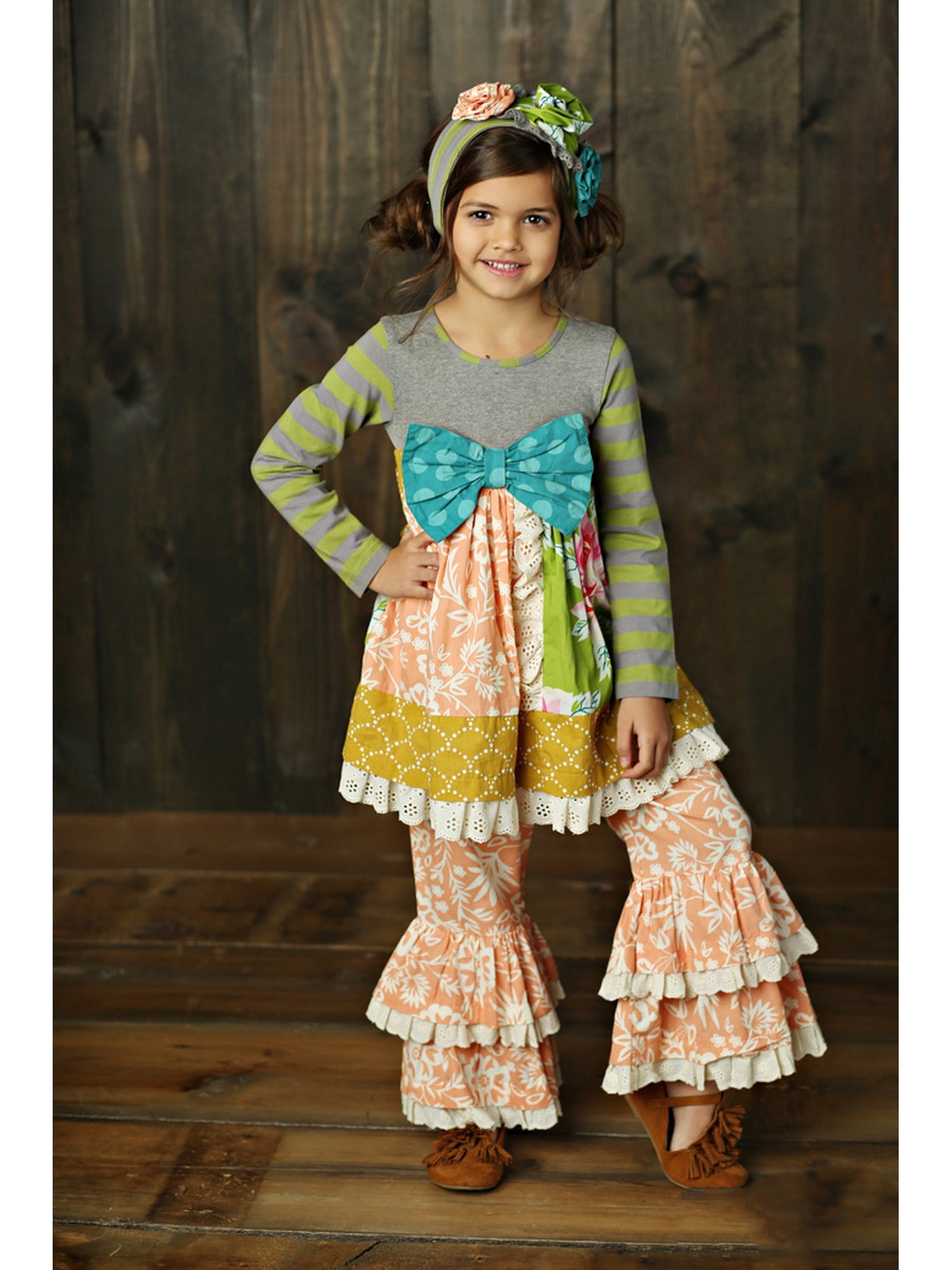 Mustard Pie Little Girls Green Jeweled Forest Fiona Fall Tunic