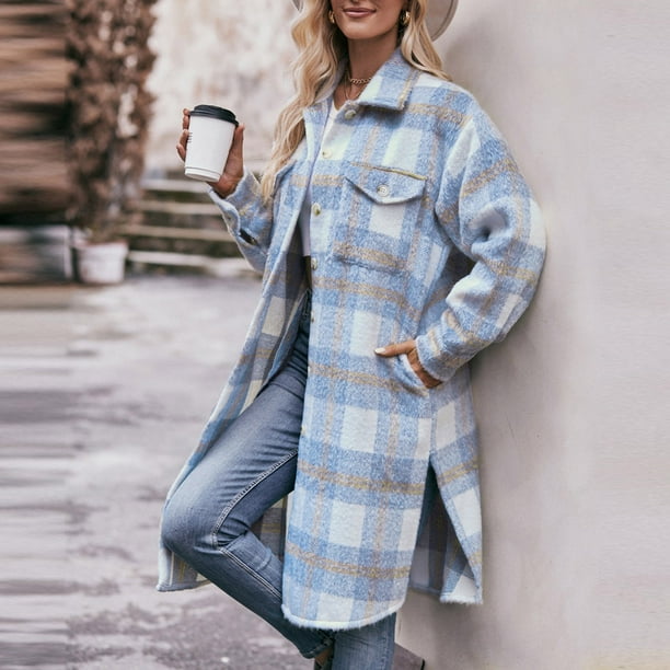 PEZHADA Women's Plaid Shacket Casual Flannel Shirt Jacket Loose