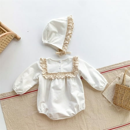 

Hunpta Infant Newborn Baby Girls Long Sleeve Ruffled Patchwork Romper With Hat Outfit Set Clothes 2PCS