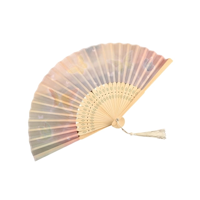 SIYTUAU Traditional Bamboo Frame Folding Fan With Paper Surface And Butterfly Pattern For Photography Prop And Home Decor 8.27 Inches