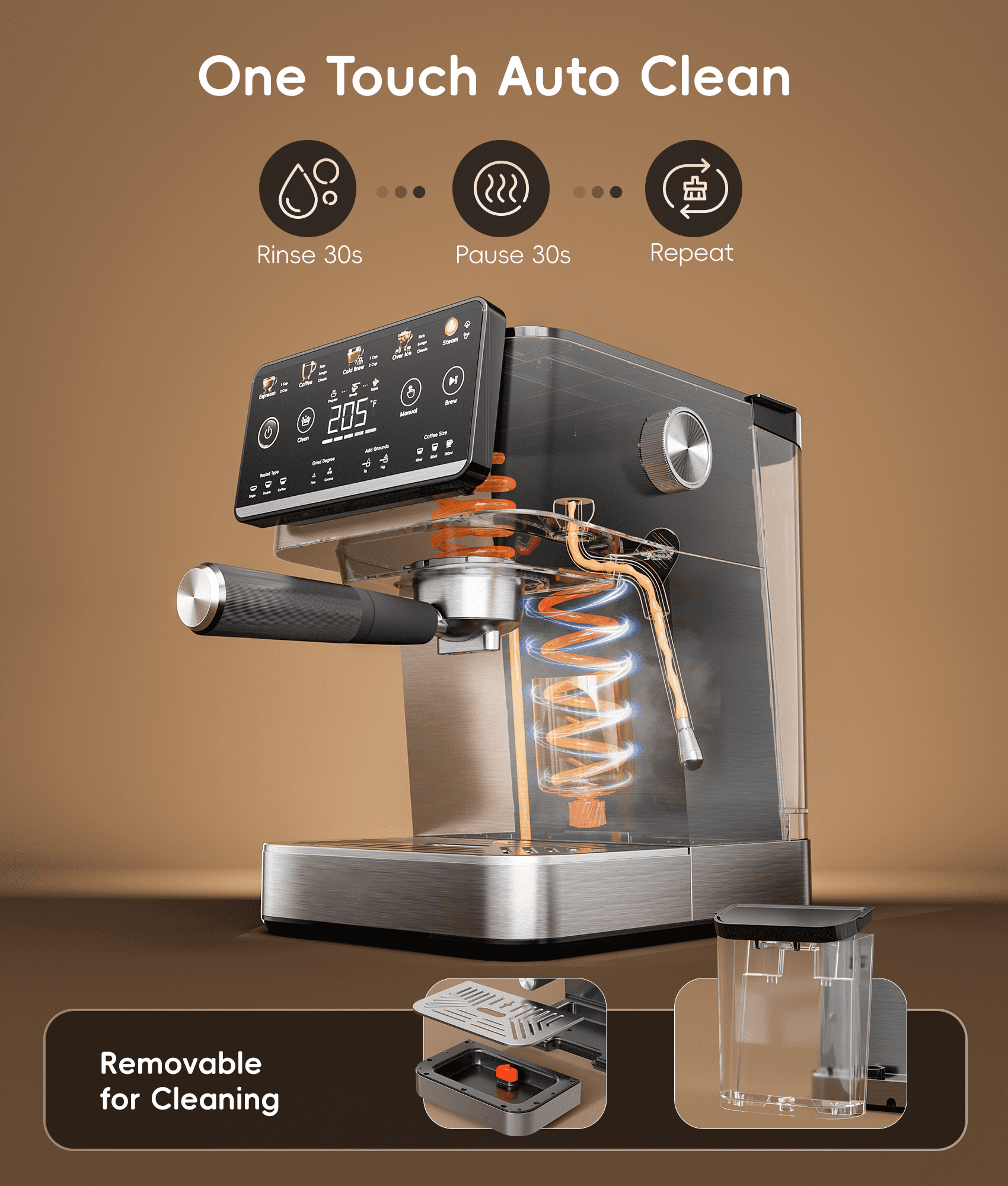 Ecozy Chillio 4 in 1 Espresso and Coffee Maker Combo with Milk Frother, Cold Brew & over Ice, Interactive Touch Screen, for Cappuccinos, Lattes, Americanos