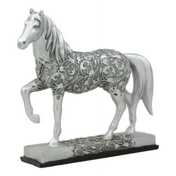 Ebros Equestrian Filigree Graceful Sauntering Silver Horse Statue 7.75" Long