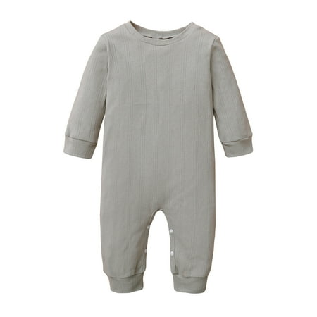 

NZRVAWS Newborn Baby Boys Romper Jumpsuit Onesies Bodysuit Solid Color Long Sleeve Round Neck Romper 3-6 Months Gray