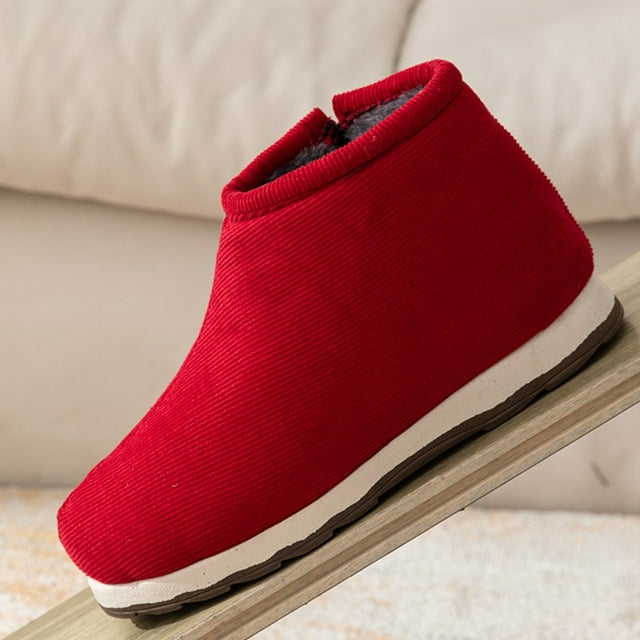 Penkiiy Pantoufles Chaudes pour Femmes Chaussures Traditionnelles en Coton Chaussures d'Hiver Chaudes pour Femmes Chaussures en Tissu en Coton Faites à la Main Pantoufles Rouges Épaissies pour la Maison